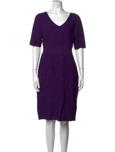 Pre-owned St John V-neck Midi Length Dress In Purple
