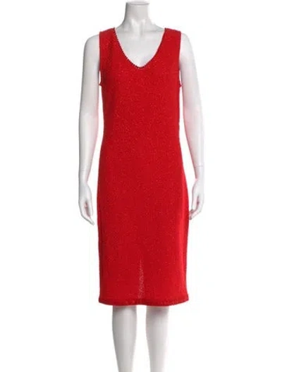 Pre-owned St John V-neck Midi Length Dress In Red