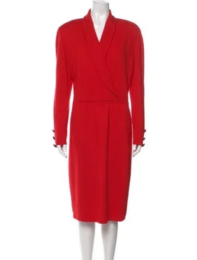 Pre-owned St John V-neck Midi Length Dress In Red