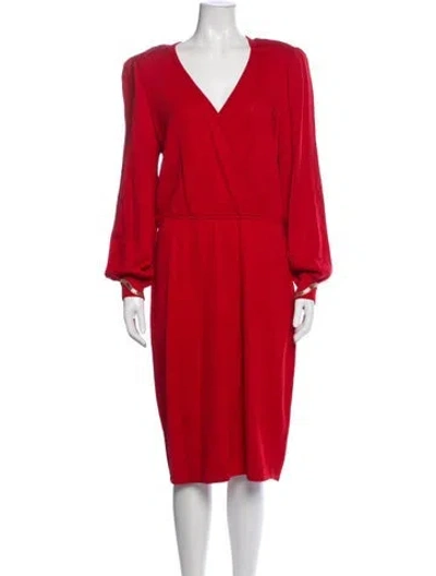 Pre-owned St John V-neck Midi Length Dress In Red