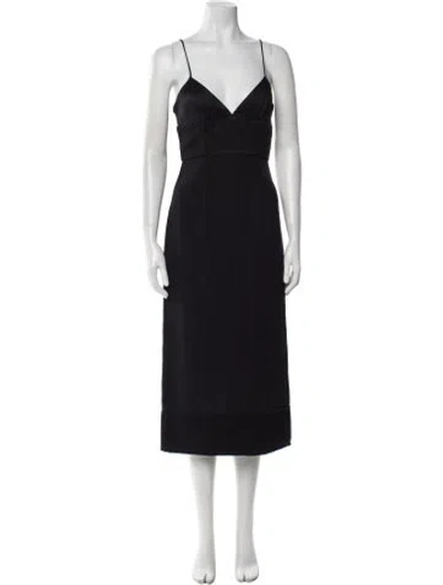 Pre-owned St John V-neck Midi Length Dress W/ Tags In Black
