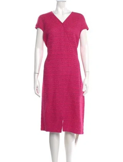 Pre-owned St John V-neck Midi Length Dress W/ Tags In Pink