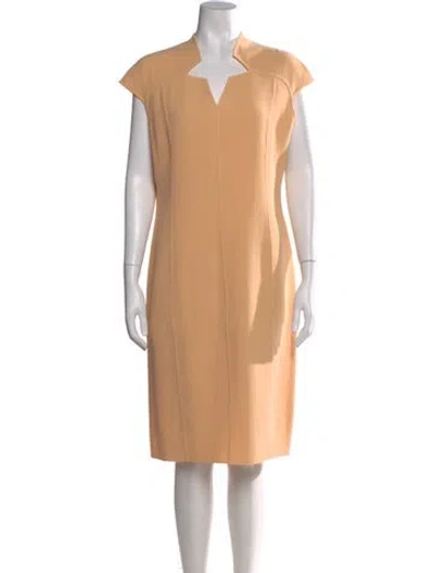Pre-owned St John V-neck Midi Length Dress In Yellow