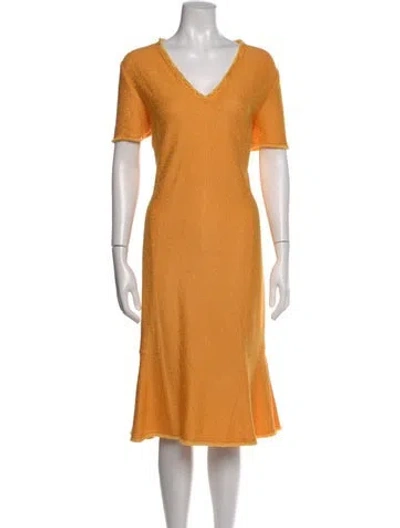Pre-owned St John V-neck Midi Length Dress In Yellow
