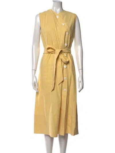 Pre-owned St John V-neck Midi Length Dress In Yellow