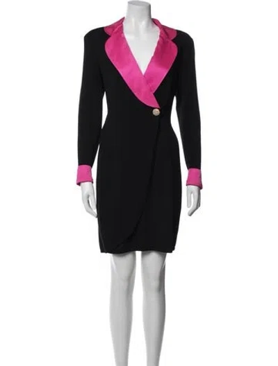 Pre-owned St John V-neck Mini Dress In Black