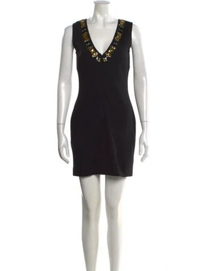 Pre-owned St John V-neck Mini Dress In Black