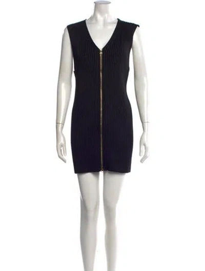 Pre-owned St John V-neck Mini Dress In Black