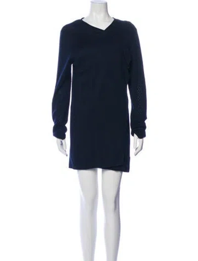 Pre-owned St John V-neck Mini Dress In Blue