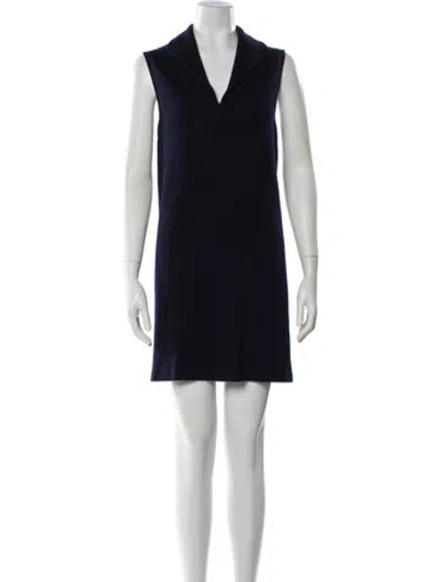 Pre-owned St John V-neck Mini Dress In Blue