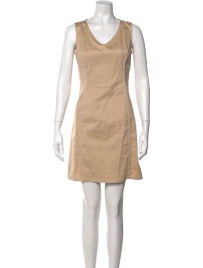 Pre-owned St John V-neck Mini Dress In Neutral