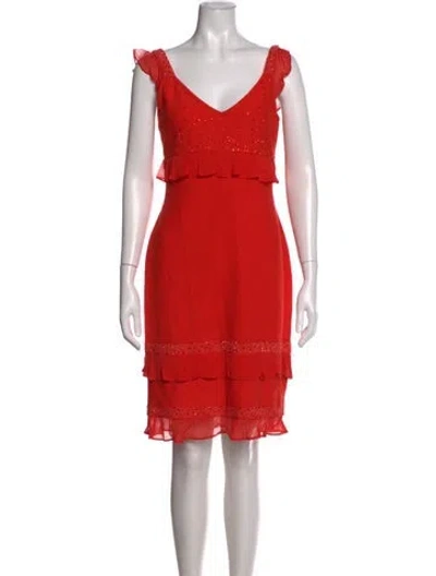 Pre-owned St John V-neck Mini Dress In Orange