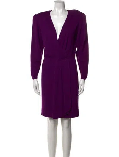 Pre-owned St John V-neck Mini Dress In Purple