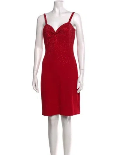 Pre-owned St John V-neck Mini Dress In Red