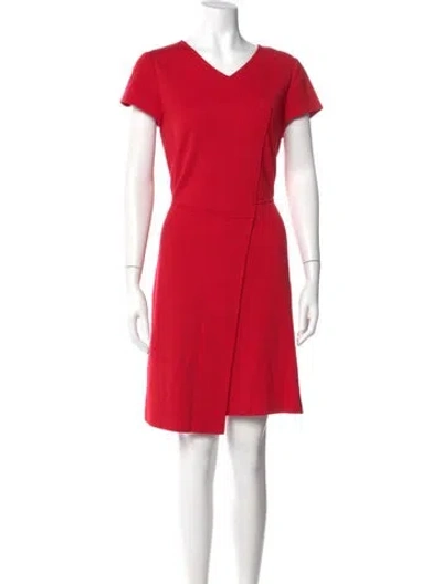 Pre-owned St John V-neck Mini Dress In Red