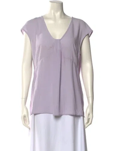 Pre-owned St John V-neck Short Sleeve Blouse In Purple