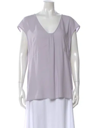 Pre-owned St John V-neck Short Sleeve Blouse In Purple