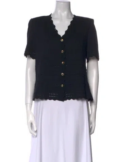Pre-owned St John V-neck Short Sleeve Crop Top In Black
