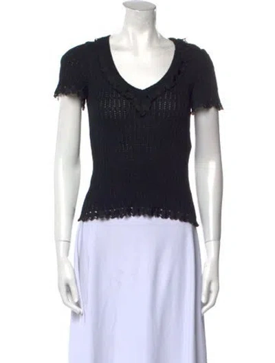 Pre-owned St John V-neck Short Sleeve Top In Black
