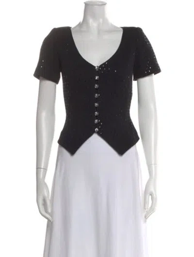Pre-owned St John V-neck Short Sleeve Top In Black