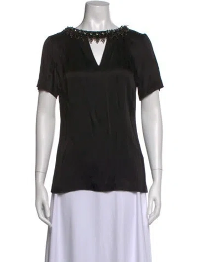 Pre-owned St John V-neck Short Sleeve Top In Black