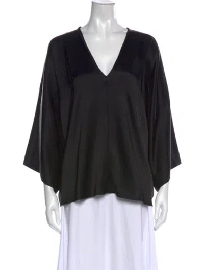 Pre-owned St John V-neck Short Sleeve Top In Black