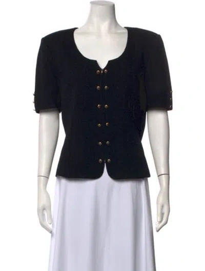Pre-owned St John V-neck Short Sleeve Top In Black