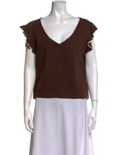 Pre-owned St John V-neck Short Sleeve Top In Brown