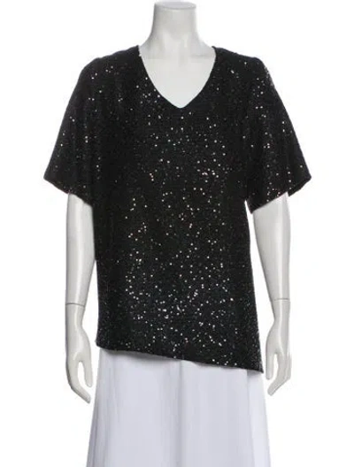 Pre-owned St John V-neck Short Sleeve Top In Green