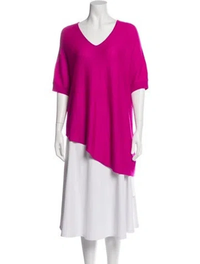 Pre-owned St John V-neck Short Sleeve Top In Pink