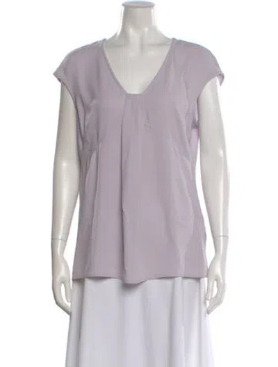 Pre-owned St John V-neck Short Sleeve Top In Purple