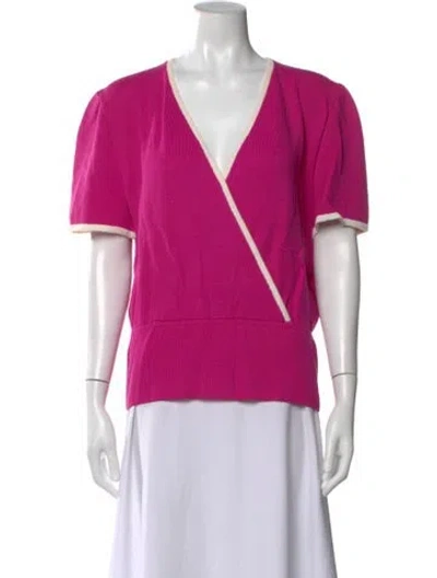 Pre-owned St John V-neck Short Sleeve Top In Purple