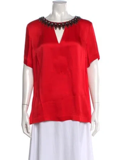 Pre-owned St John V-neck Short Sleeve Top In Red