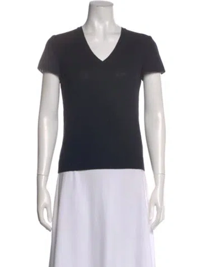 Pre-owned St John V-neck Short Sleeve T-shirt In Black