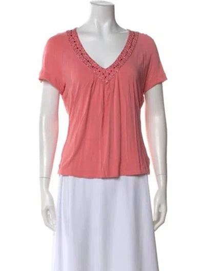 Pre-owned St John V-neck Short Sleeve T-shirt In Pink