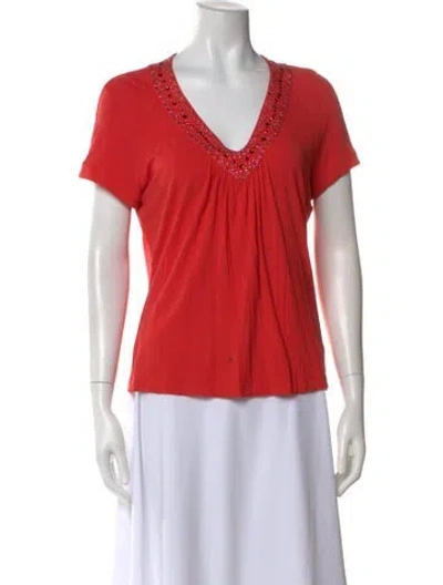 Pre-owned St John V-neck Short Sleeve T-shirt In Red