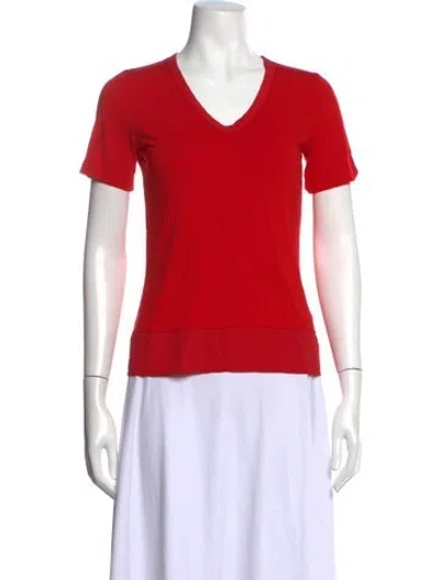 Pre-owned St John V-neck Short Sleeve T-shirt In Red