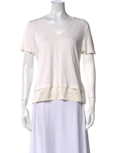 Pre-owned St John V-neck Short Sleeve T-shirt In White