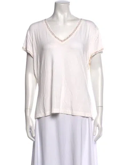 Pre-owned St John V-neck Short Sleeve T-shirt In White