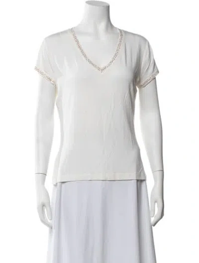 Pre-owned St John V-neck Short Sleeve T-shirt In White