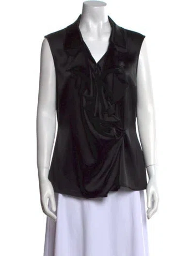 Pre-owned St John V-neck Sleeveless Blouse In Black