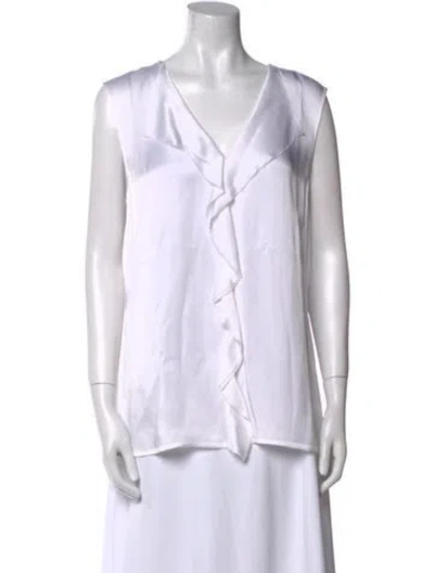 Pre-owned St John V-neck Sleeveless Blouse In White