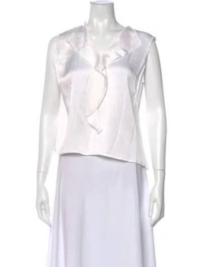 Pre-owned St John V-neck Sleeveless Blouse In White