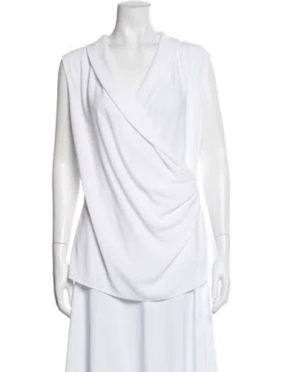 Pre-owned St John V-neck Sleeveless Blouse In White