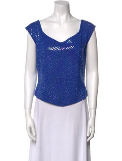 Pre-owned St John V-neck Sleeveless Crop Top In Blue