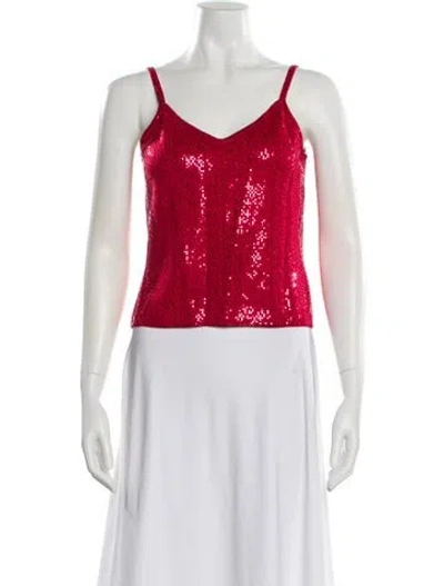 Pre-owned St John V-neck Sleeveless Crop Top In Burgundy