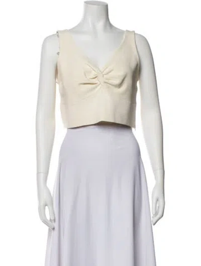 Pre-owned St John V-neck Sleeveless Crop Top In White
