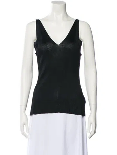 Pre-owned St John V-neck Sleeveless Top In Black