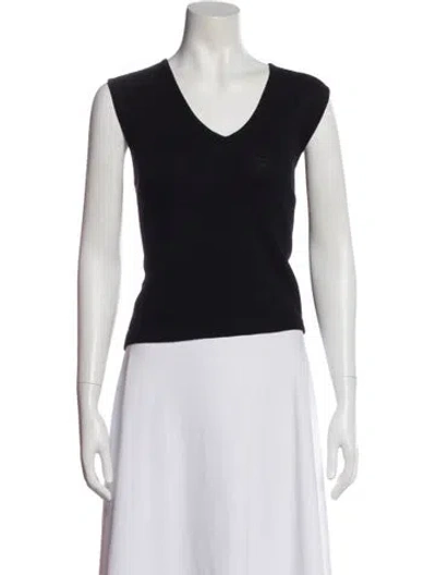 Pre-owned St John V-neck Sleeveless Top In Black