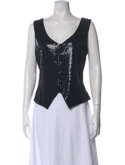 Pre-owned St John V-neck Sleeveless Top In Black